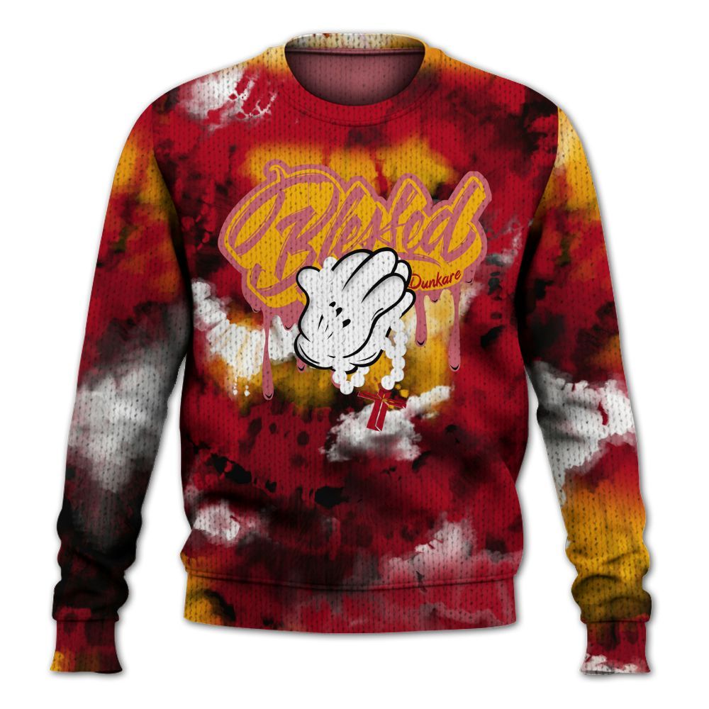 Knitted Sweater To Match Cardinal 7s - God Blessed Tie Dye
