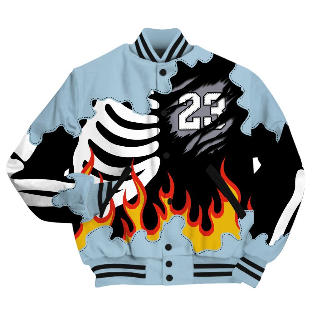 Varsity Jacket To Match Chambray 7s - Burning Skeleton 23 G.O.A.T All Over Print