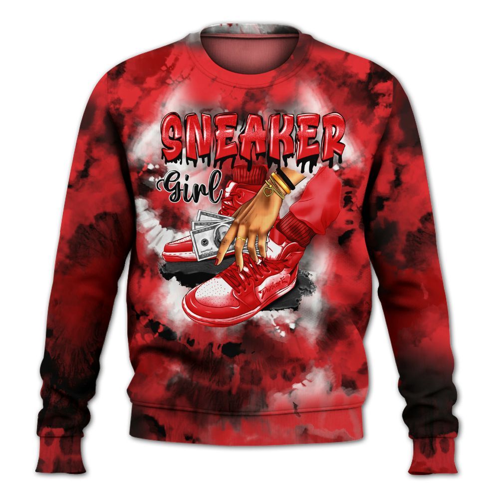 Sweatshirt To Match Chile Red 9s - SNEAKER Girl Money Drip Tie Dye All Over Print