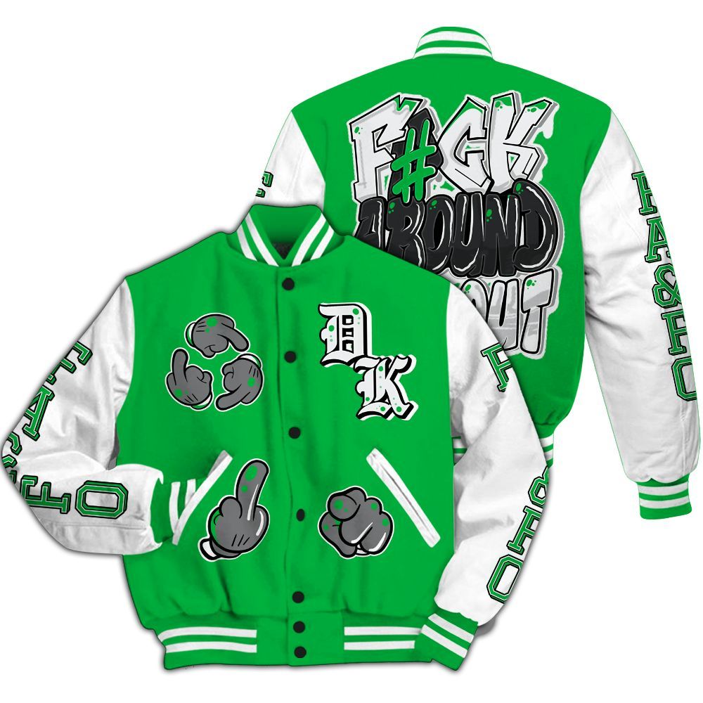 Varsity Jacket To Match Lucky Green 5s - F Around Find Out Graphic All Over Print