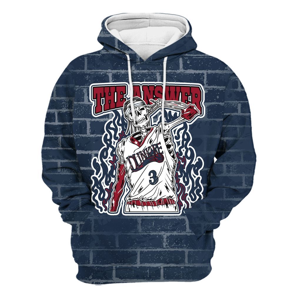 Hoodie To Match White Midnight Navy 6s - Allen Answer Skeleton Brick All Over Print
