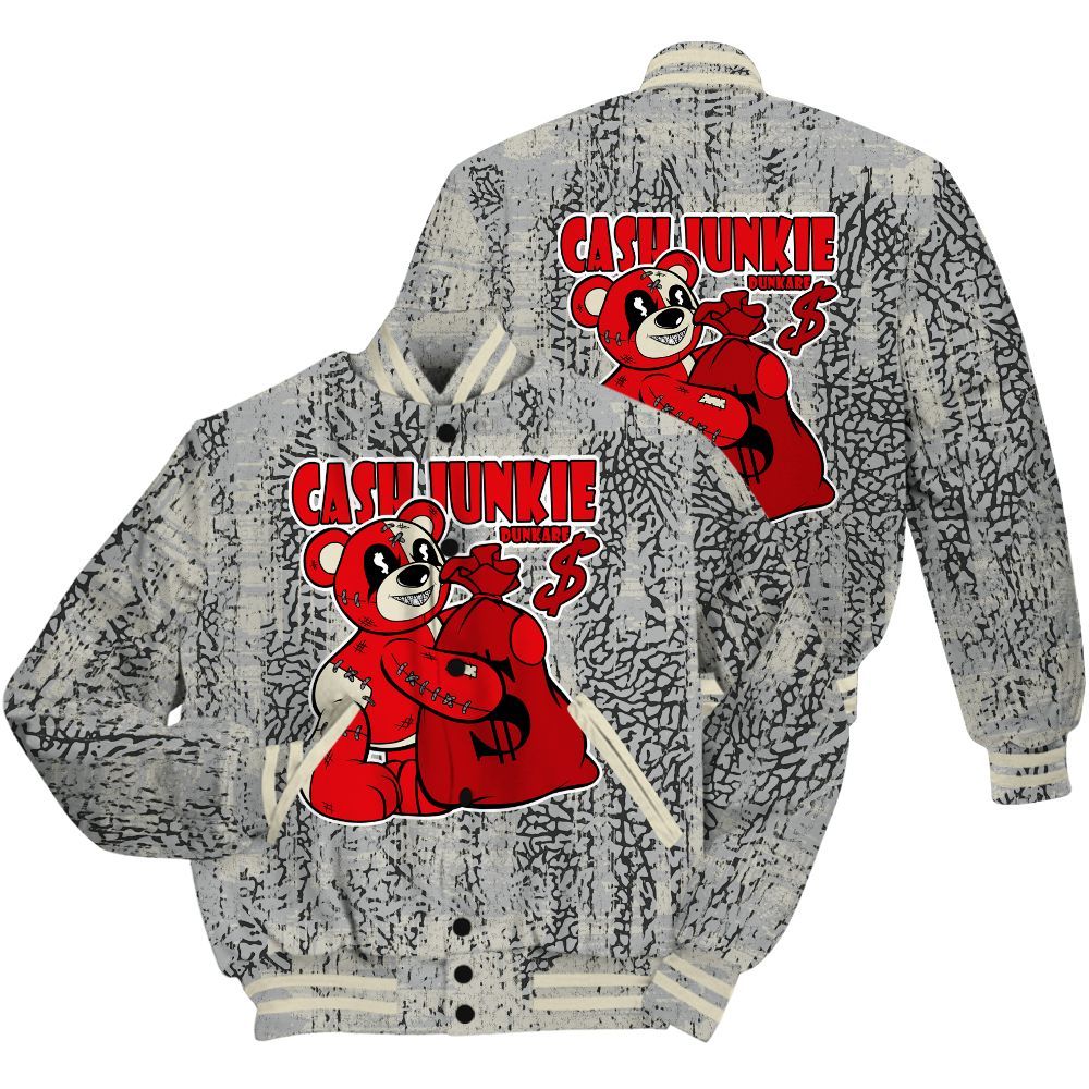 Varsity Jacket To Match Cement Grey 3s Shirt - Cashs Junkie Bear Glitch Art All Over Print
