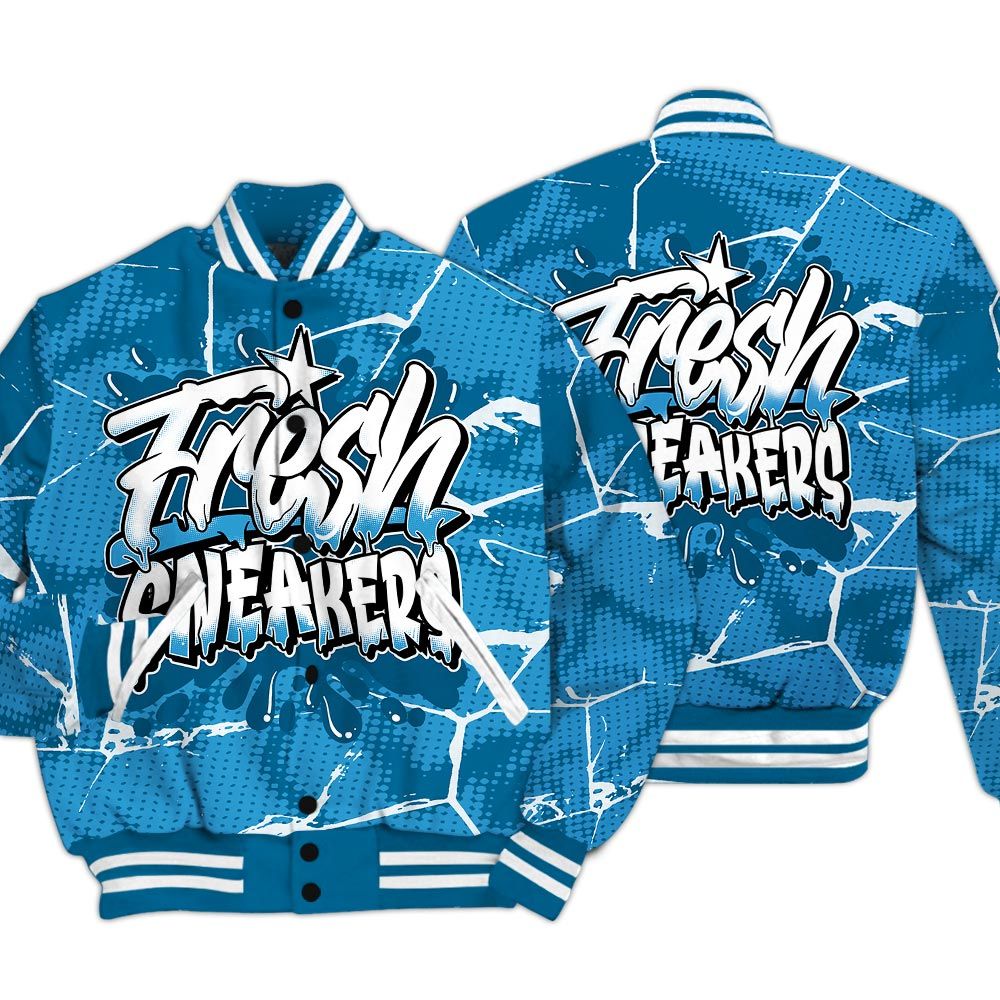 Varsity Jacket To Match Powder Blue 9s - Fresh Shoe White Graphic Crack Varsity Jacket Unisex