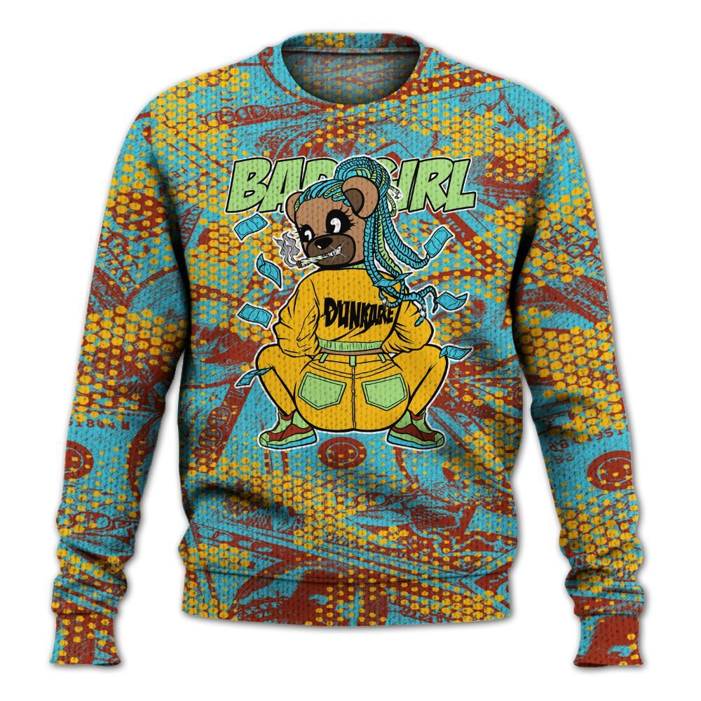 Knitted Sweater To Match SB Dunk Di'Orr Greenwood - Rebellious Girl Bear Banknotes Art