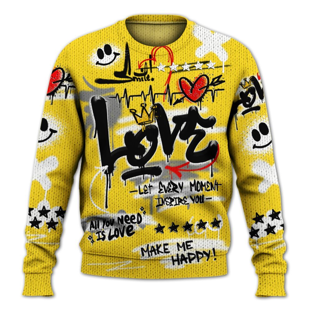 Knitted Sweater To Match Retro Thunder 4s - Happy Love Beats Graffiti Streetwear