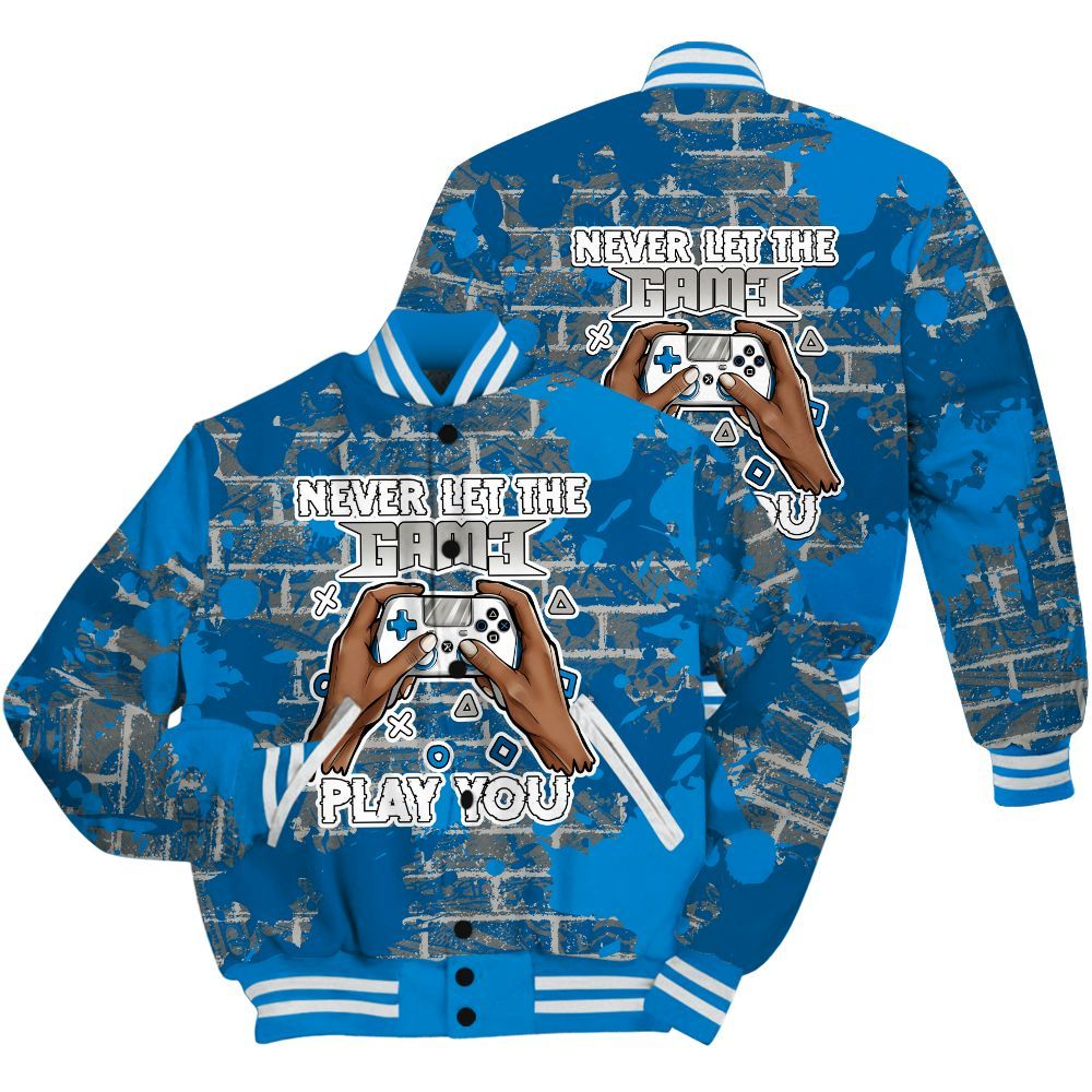 Varsity Jacket To Match Industrial Blue 4s Shirt - PlayGame Human Brick All Over Print