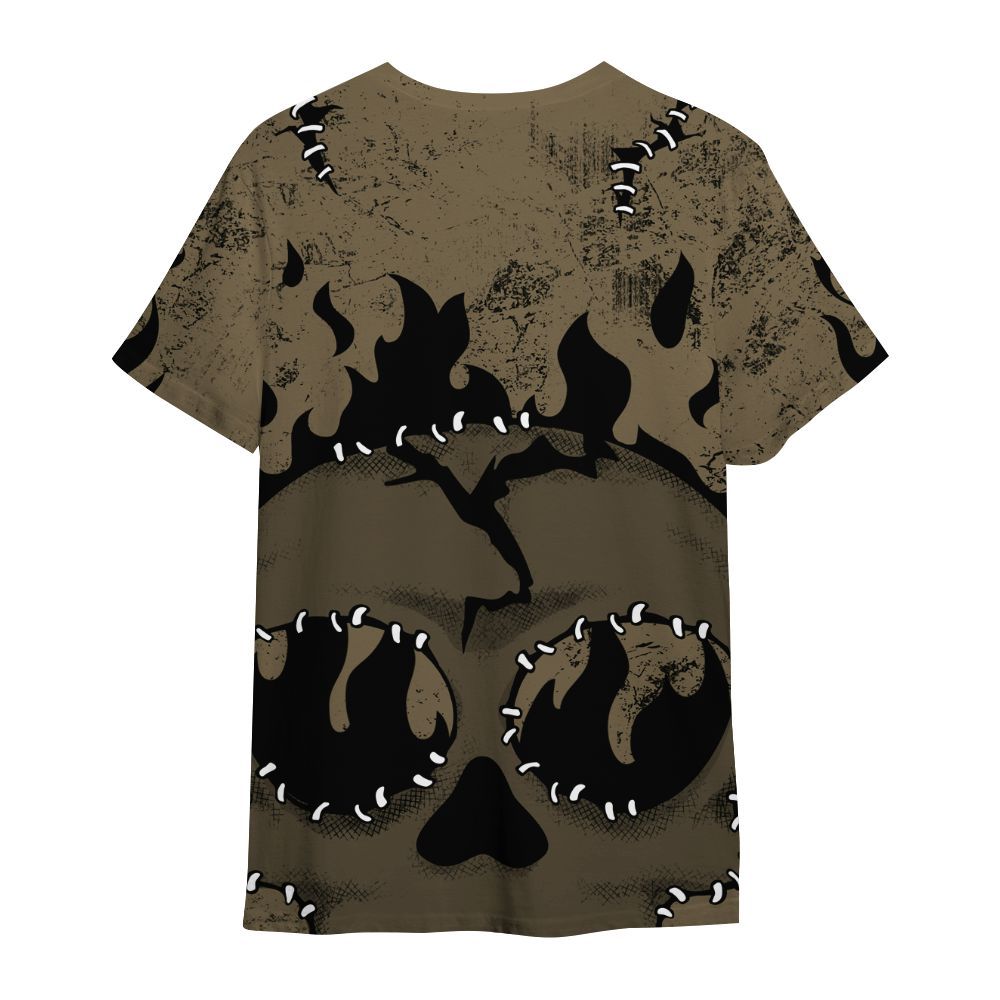 Shirt To Match Olive 9s - Cracked Skull Stitches All Over Print