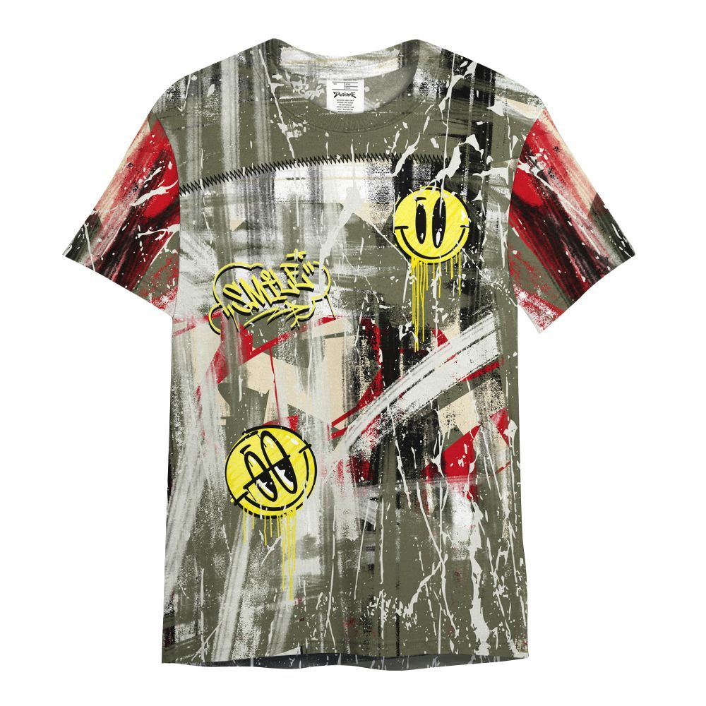 Shirt To Match Travis Scott Low OG Medium Olive 1s - Money Skull Smile Fire All Over Print