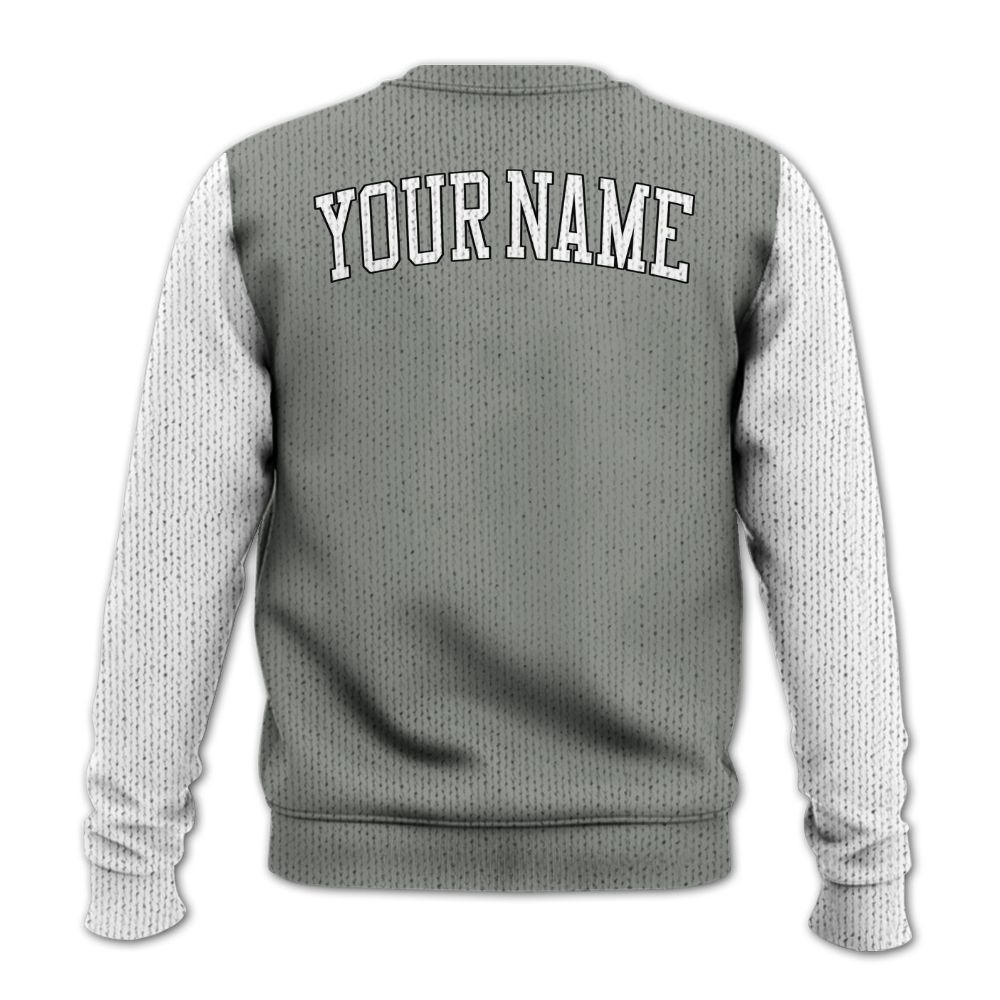 Knitted Sweater To Match Paris Cement Grey 4s, Custom Name Rag 2 Riches