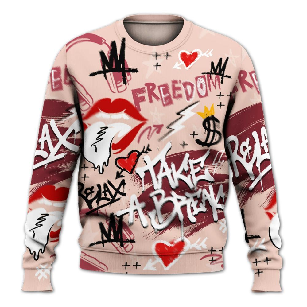Sweatshirt To Match Washed Coral 2s Shirt, Take Break Freedom Graffiti Streetwear All Over Print