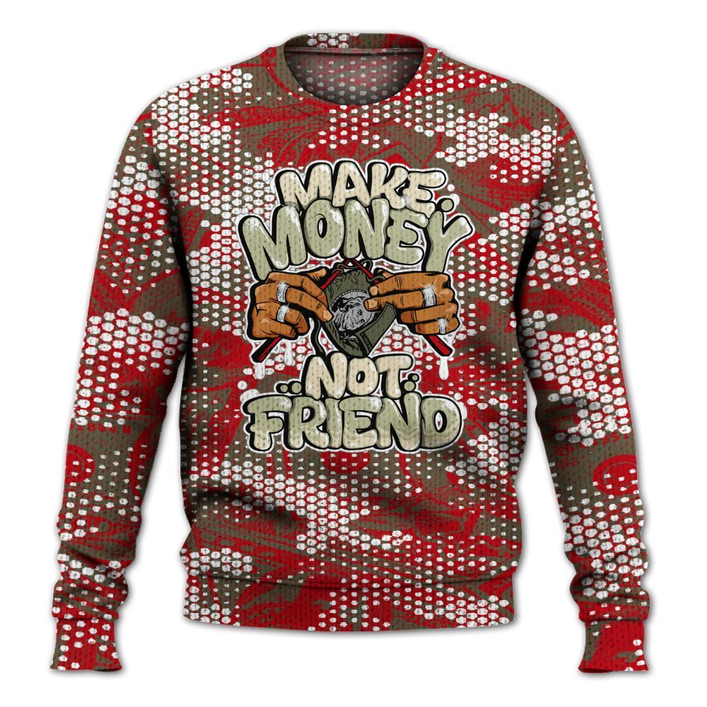 Knitted Sweater To Match Low OG Medium Olive 1s - Make Moneys Not Friend Graphic Banknotes