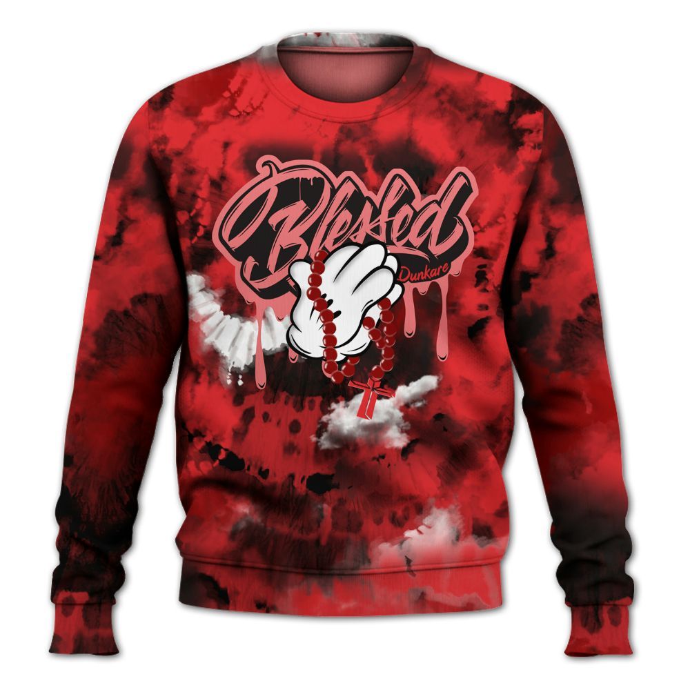 Sweatshirt To Match Chile Red 9s - God Blessed Tie Dye All Over Print
