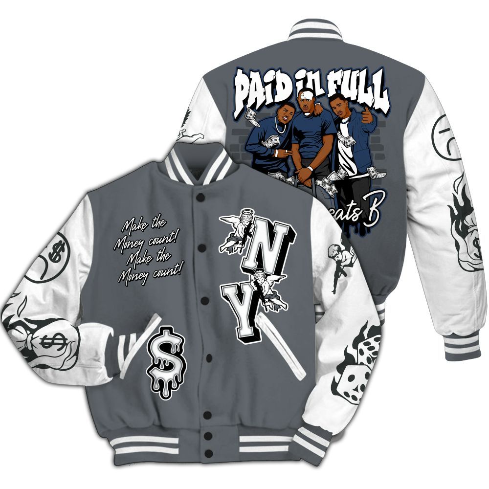 Varsity Jacket To Match Flint Grey 9s - Paid In Full Money Graphic Varsity Jacket All Over Print