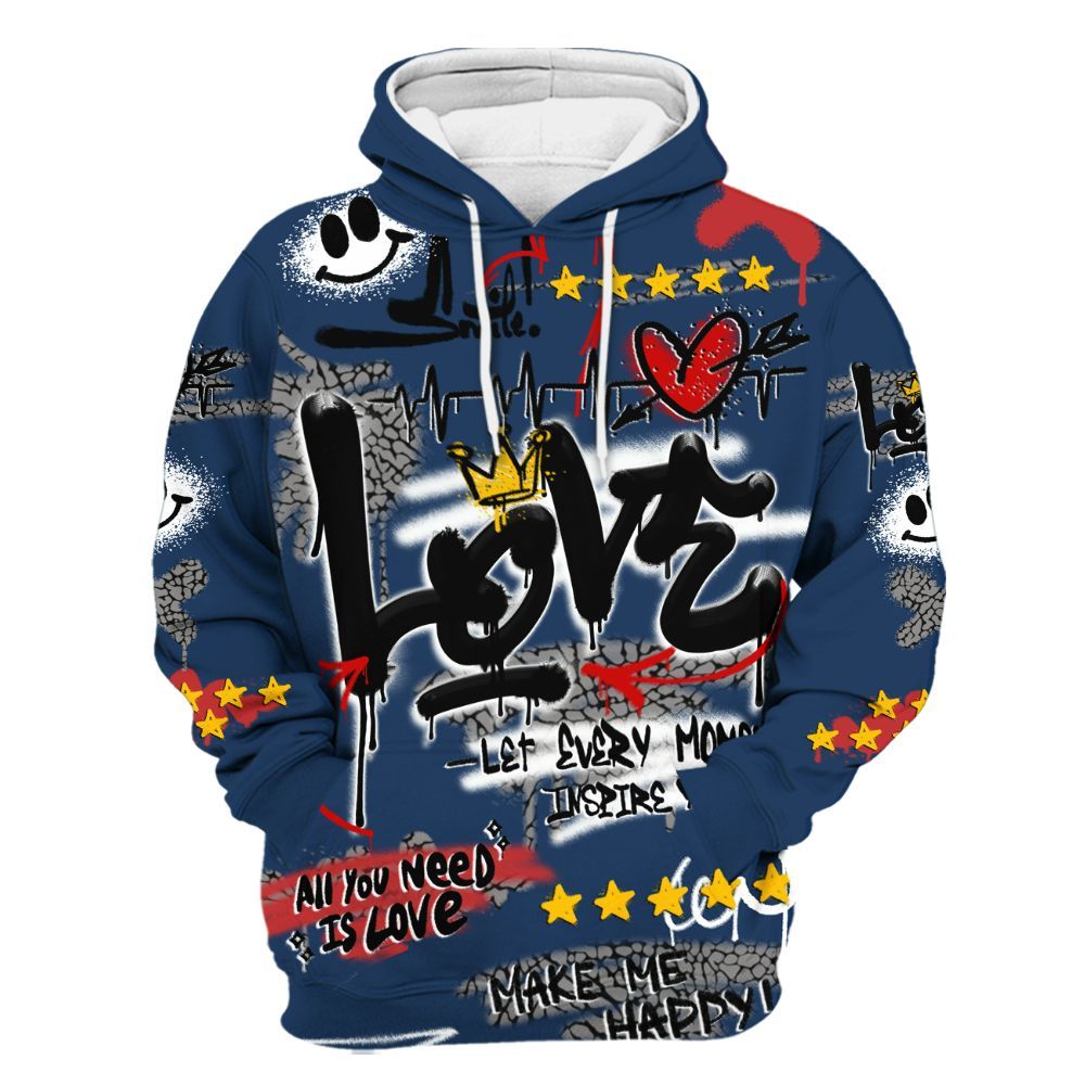 Hoodie To Match SP Sport Royal 3s - Happy Love Beats Graffiti Streetwear All Over Print