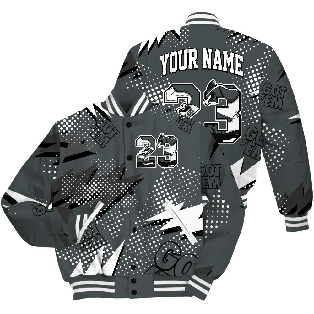 Varsity Jacket To Match Black RM Nigel Sylvester 4s Shirt, Custom Name Number 23 5s All Over Print