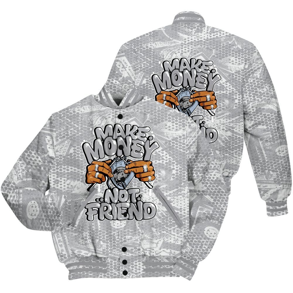 Varsity Jacket To Match Low OG Wolf Grey 1s Shirt - Make Moneys Not Friend Graphic Banknotes All Over Print