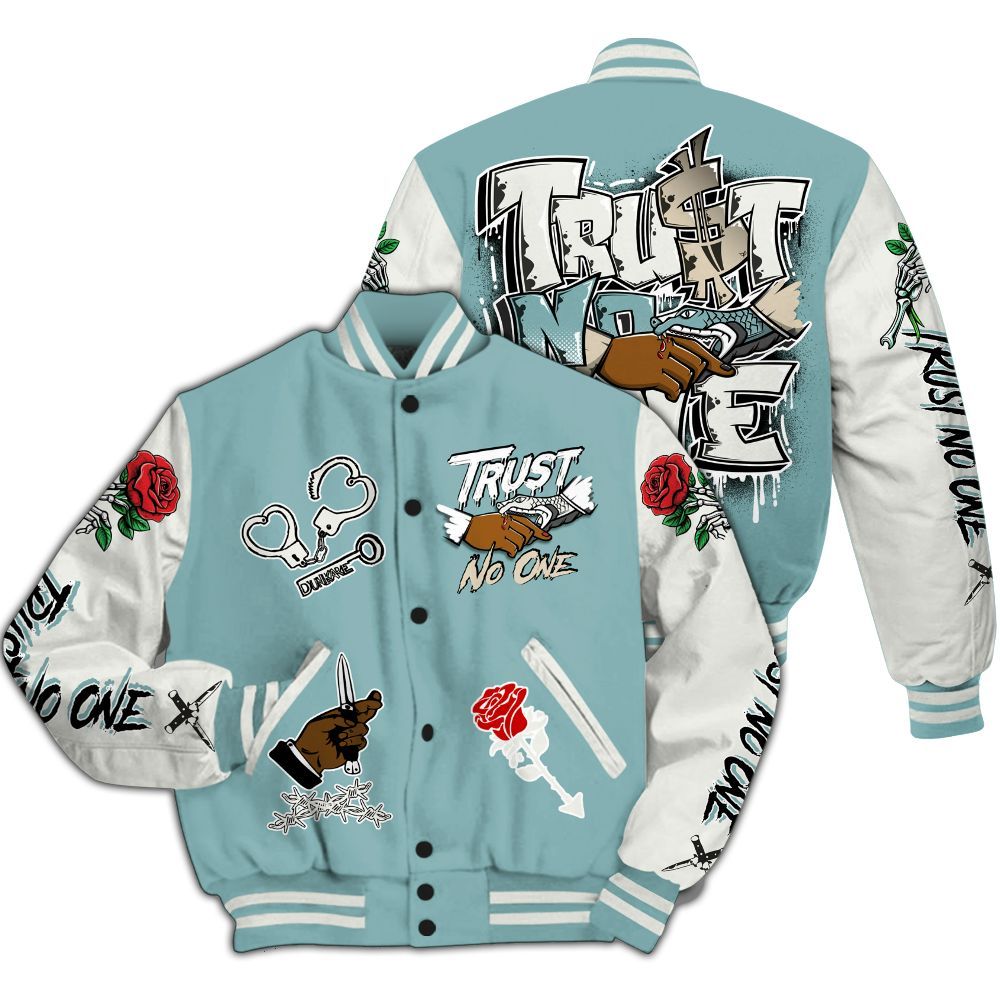 Varsity Jacket To Match Dunk Low Glacier Blue Pale Ivory - Trust No One Dripping All Over Print