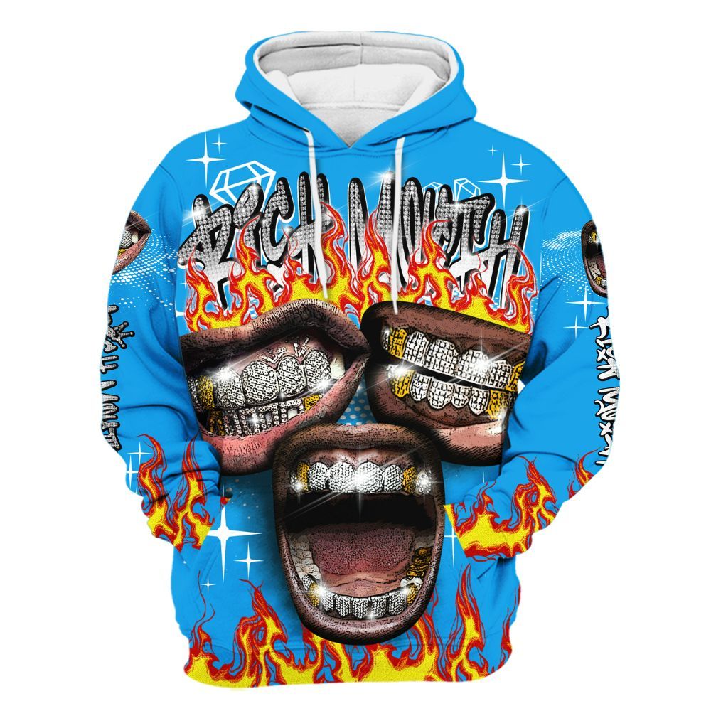 Hoodie To Match Black University Blue 2022 13s - Rich Mouth Fire Rap Retro 90s All Over Print