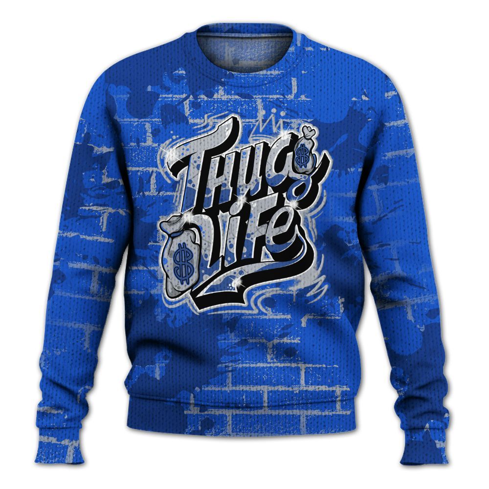 Knitted Sweater To Match Air Foamposite One Royal - Free Thug Living Graphic Brick Art
