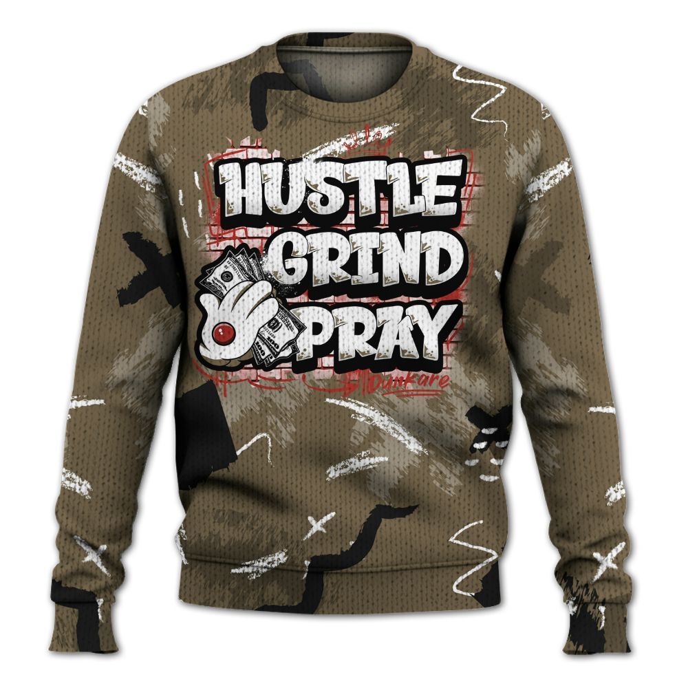 Knitted Sweater To Match Olive 9s - Hustle Grind Pray Retro
