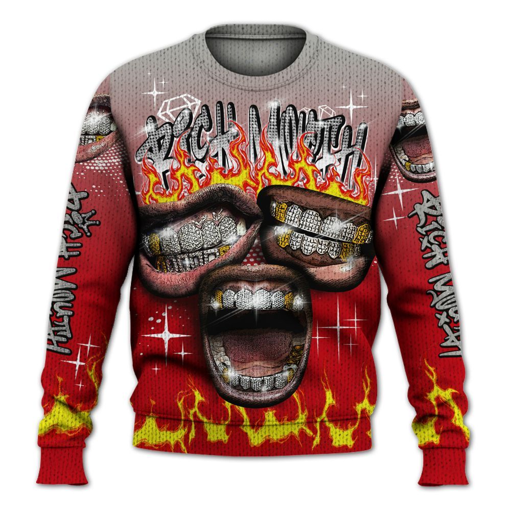 Knitted Sweater To Match Air Griffey Max Gray Reds 1s - Rich Mouth Fire Rap Retro 90s