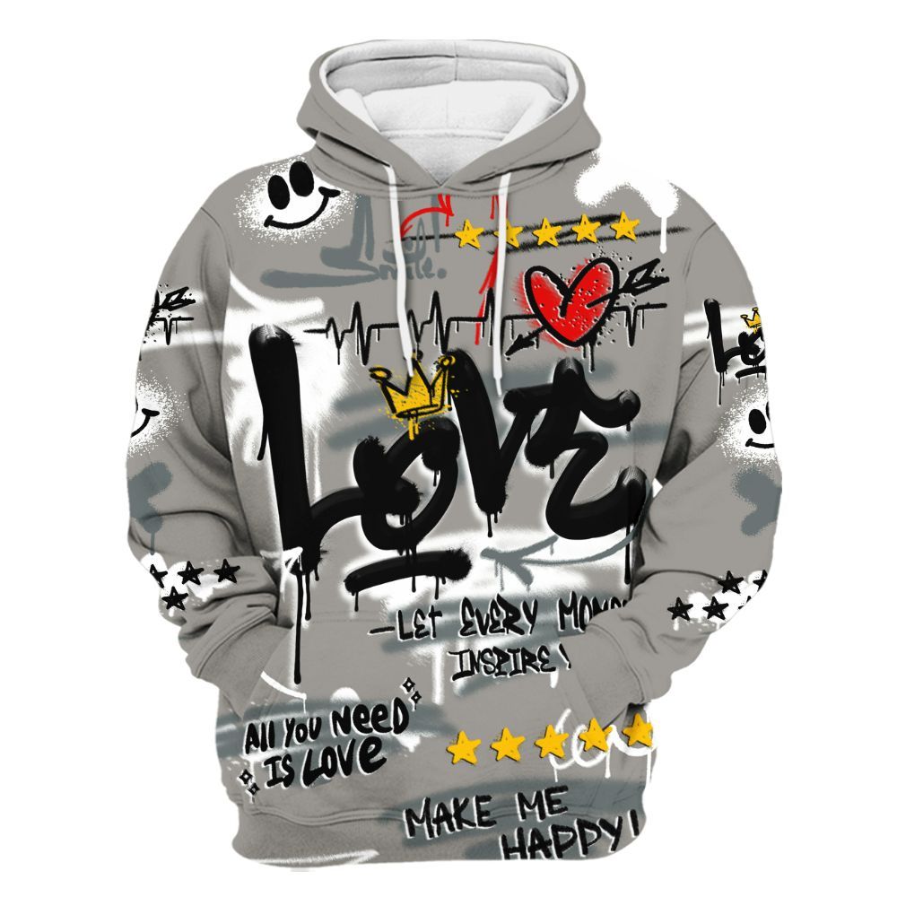 Hoodie To Match Cool Grey 9s - Happy Love Beats Graffiti Streetwear All Over Print