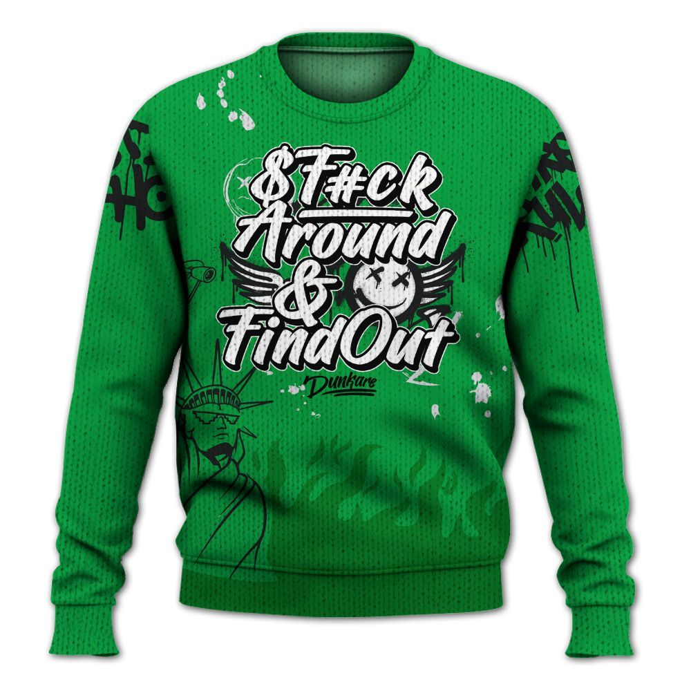 Knitted Sweater To Match Low Lucky Green 1s - Graphic Fck Around Find Out
