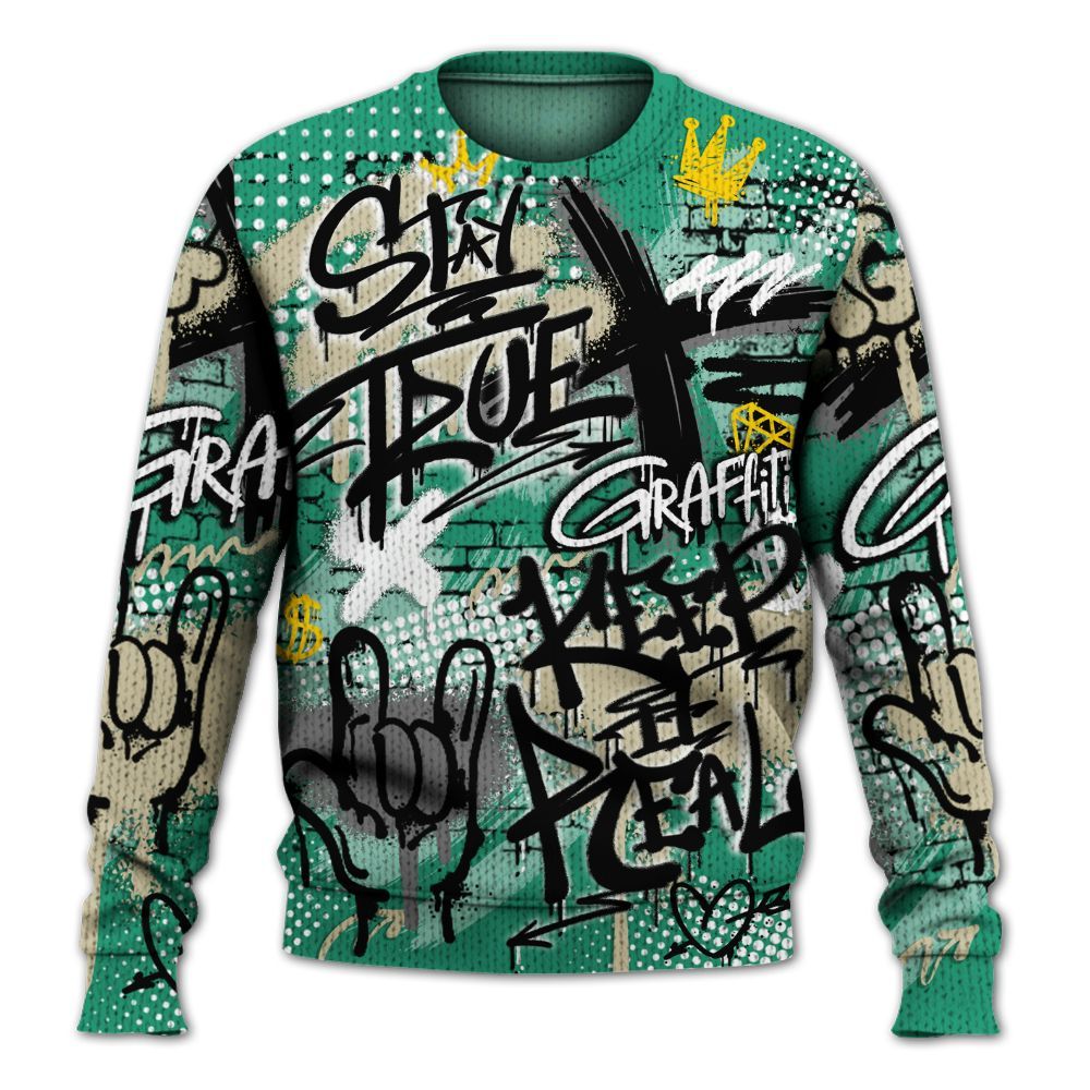 Knitted Sweater To Match Pine Green 4s - True It Real Graffiti Streetwear