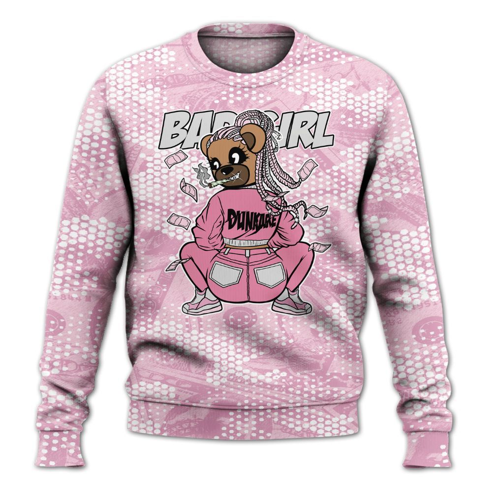 Sweatshirt To Match Orchid 4s - Rebellious Girl Bear Banknotes Art All Over Print