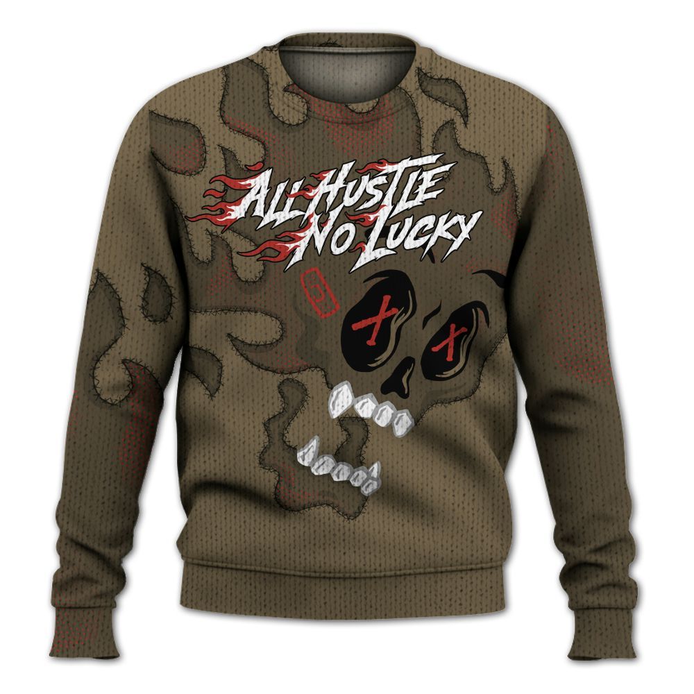 Knitted Sweater To Match Olive 9s - All Hustle No Lucky Skull