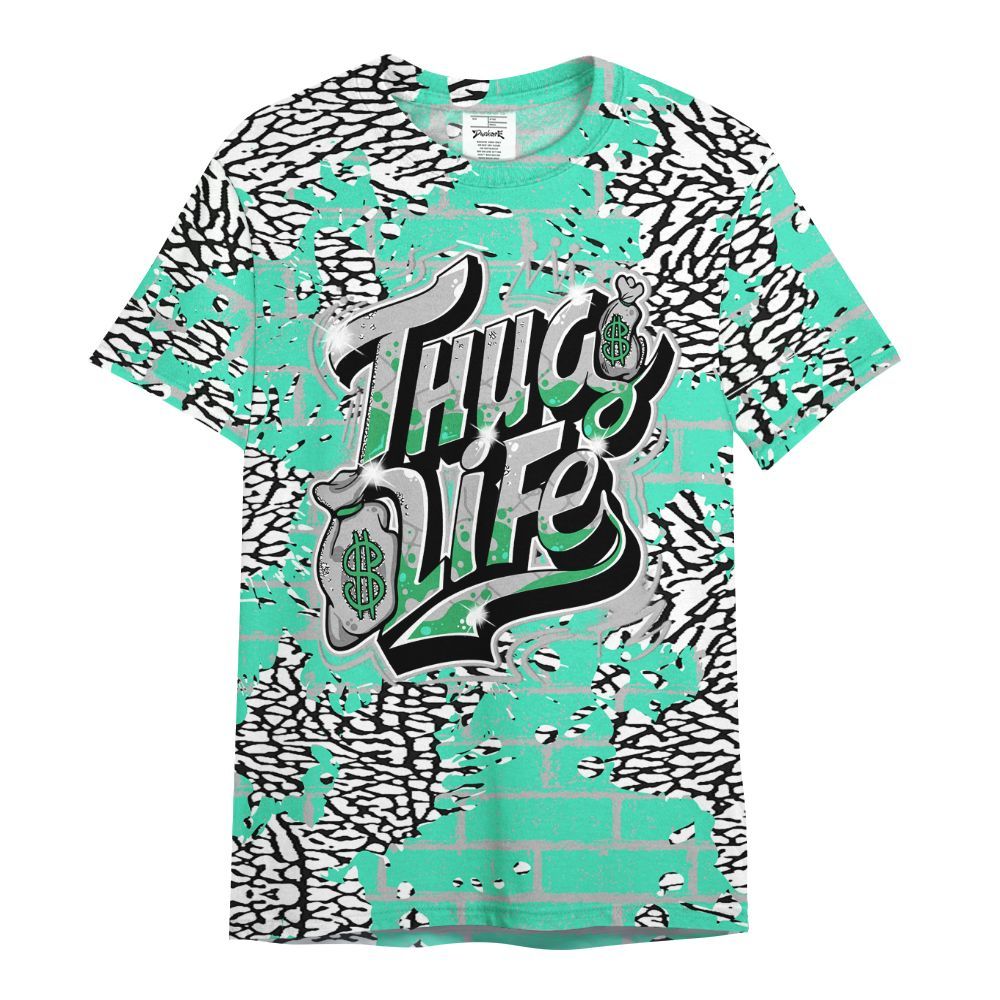 Shirt To Match Black Green Glow 3s - Free Thug Living Graphic Brick Art All Over Print