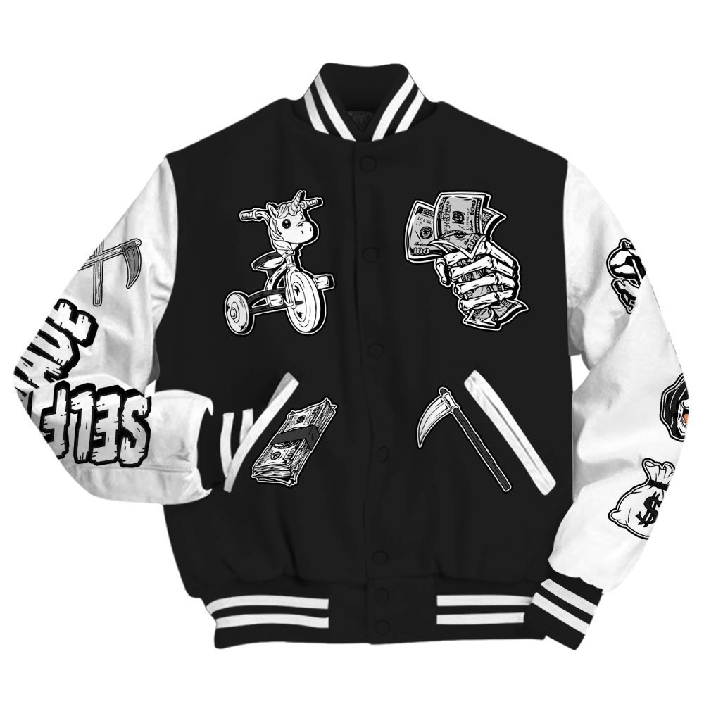 Varsity Jacket To Match Black Cat NET 4s - Self Make Skeleton All Over Print