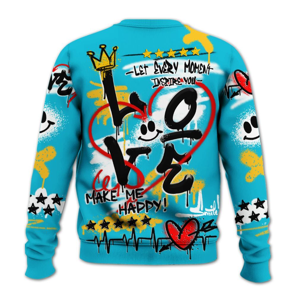 Sweatshirt To Match Retro Aqua 5s - Happy Love Beats Graffiti Streetwear All Over Print