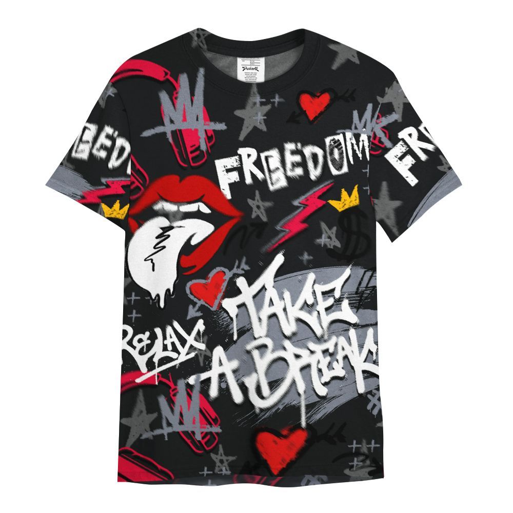 Shirt To Match Mid Black Metallic 1s - Take Break Freedom Graffiti Streetwear All Over Print