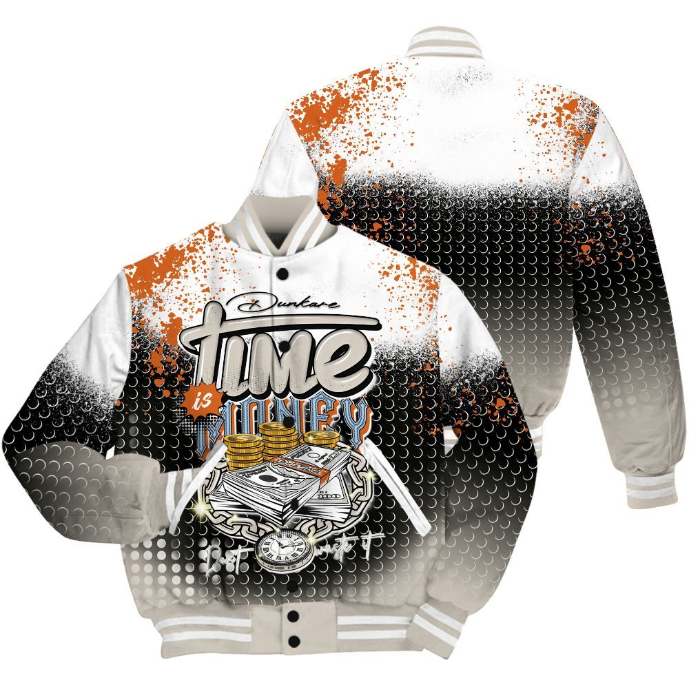 Varsity Jacket To Match SE Craft 5s Shirt, Halftone Time Is Money All Over Print