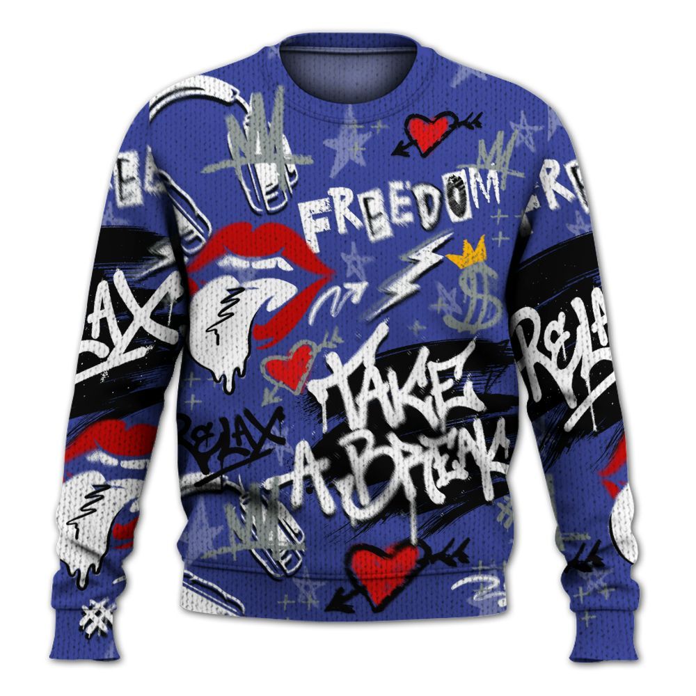 Knitted Sweater To Match Shox TL Royal - Take Break Freedom Graffiti Streetwear