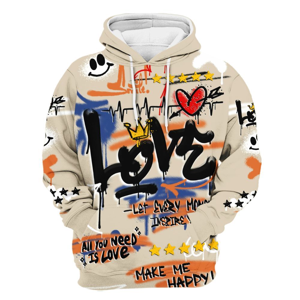 Hoodie To Match Air Max 90 Rattan Birch - Happy Love Beats Graffiti Streetwear All Over Print