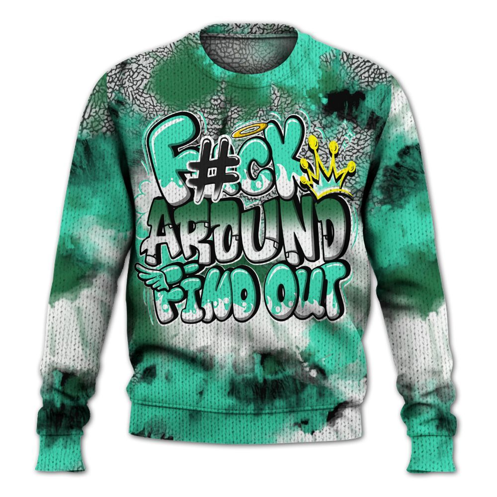 Knitted Sweater To Match Black Green Glow 3s - Tie Dye FK Around Find Out