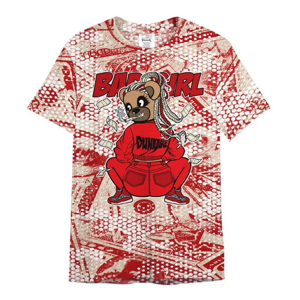 Shirt To Match Cement Grey 3s - Rebellious Girl Bear Banknotes Art All Over Print