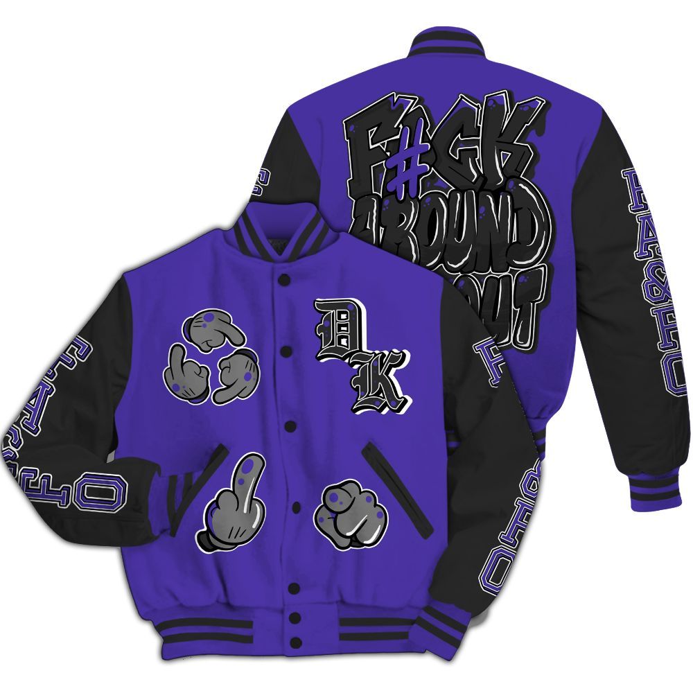 Varsity Jacket To Match Field Purple 12s - F Around Find Out Graphic All Over Print