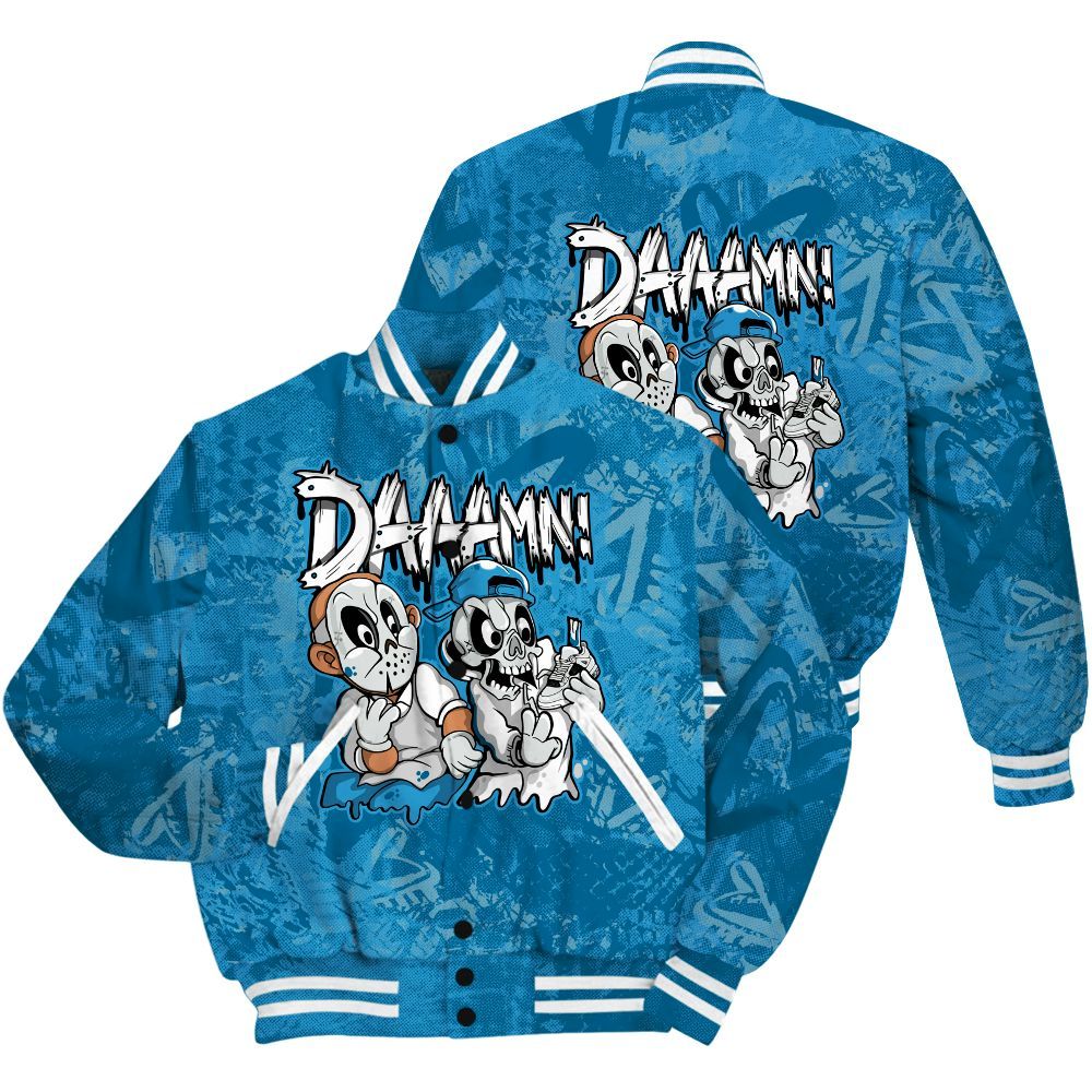Varsity Jacket To Match Powder Blue 9s Shirt - Damn Shoe Graphic Heart Grunge All Over Print