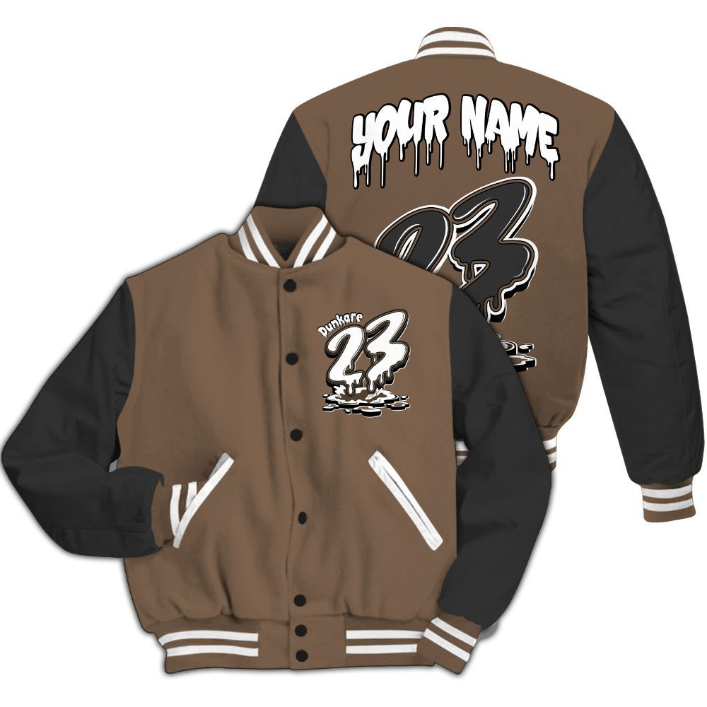 Varsity Jacket To Match Dark Mocha Jack - Custom Name 23 Drip All Over Print
