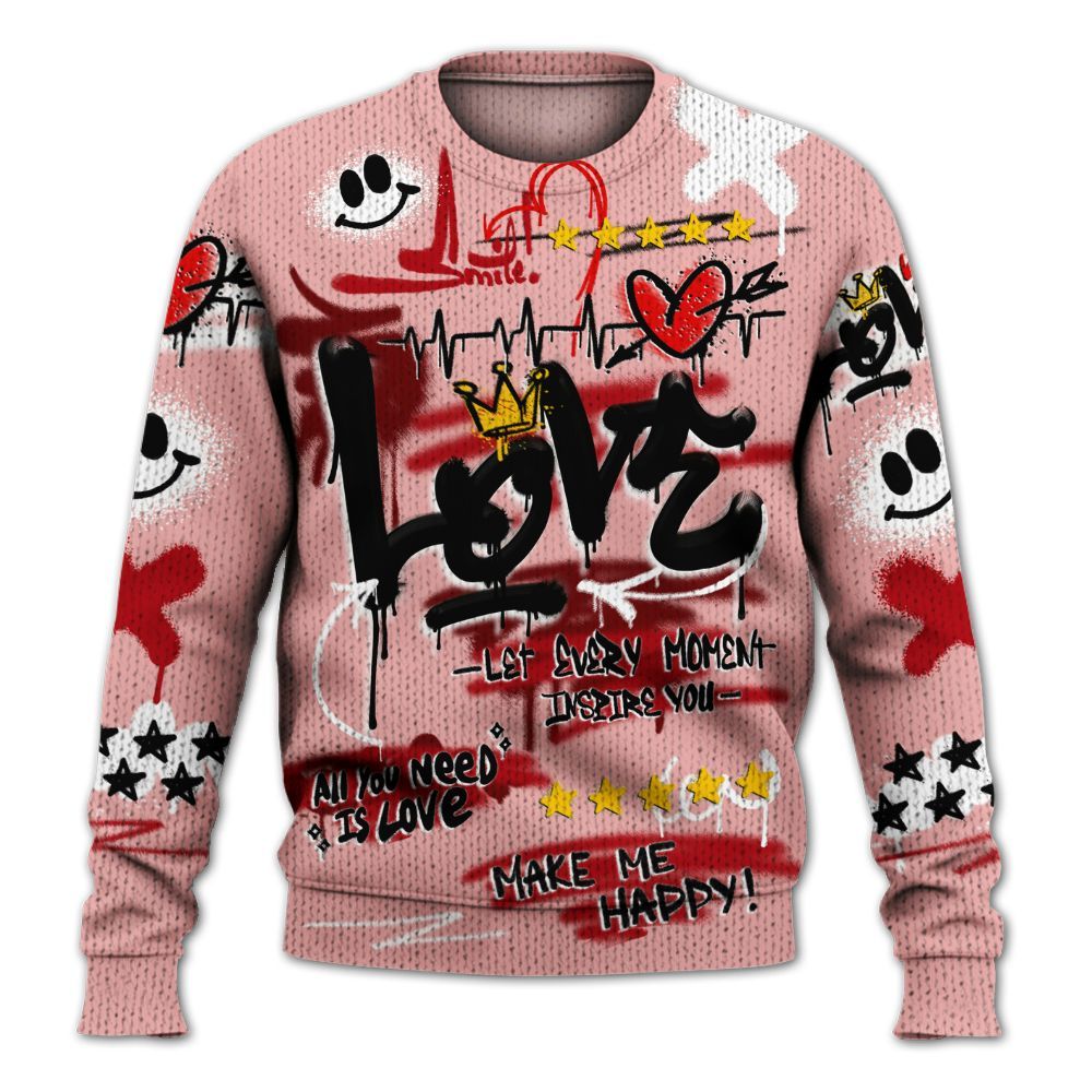 Knitted Sweater To Match Low Valentines Day 1s - Happy Love Beats Graffiti Streetwear