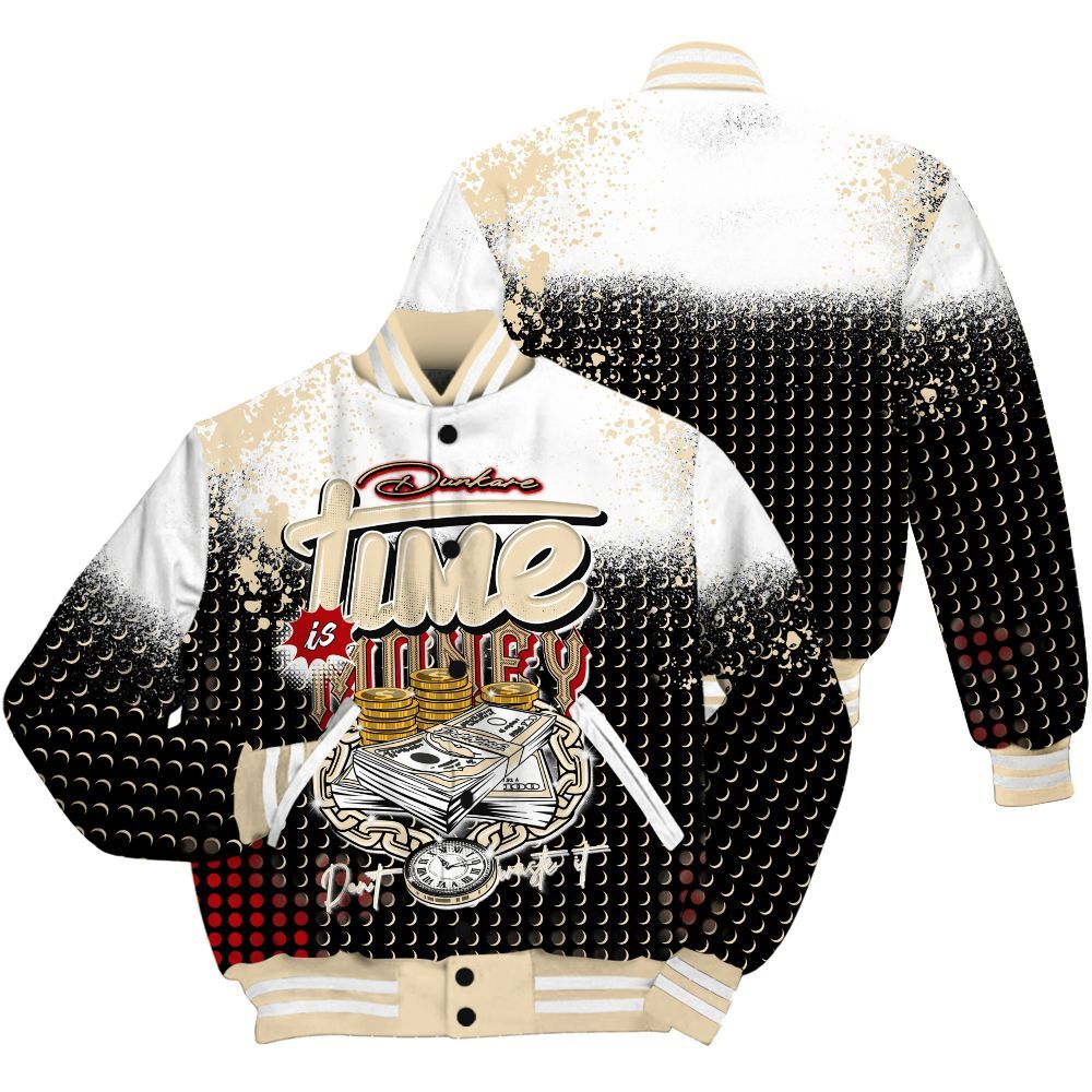 Varsity Jacket To Match Dunk Low Strawberry Waffle Shirt, Halftone Time Is Money All Over Print
