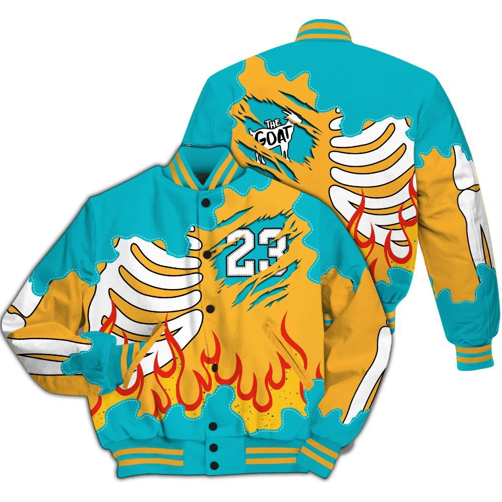 Varsity Jacket To Match Retro Aqua 5s - Burning Skeleton 23 G.O.A.T All Over Print