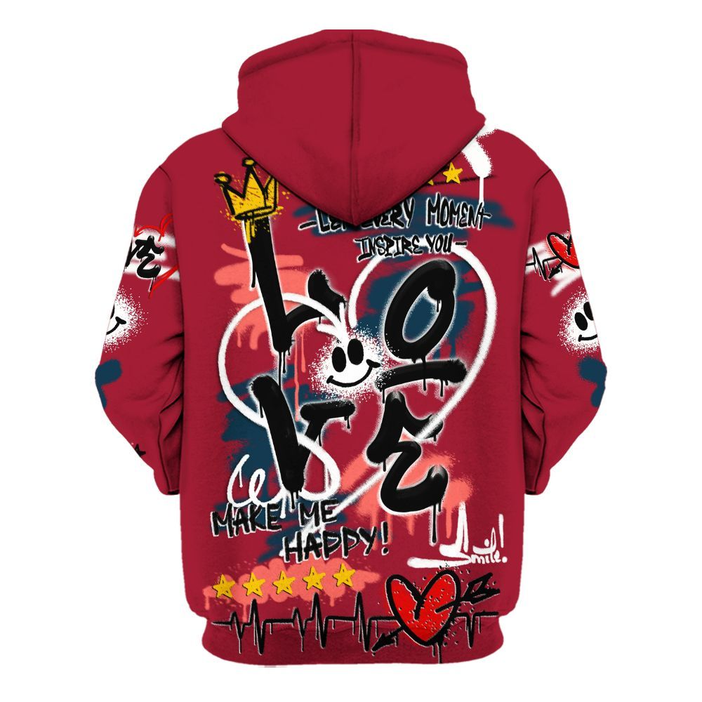 Hoodie To Match Mid Multi Color 2022 1s - Happy Love Beats Graffiti Streetwear All Over Print