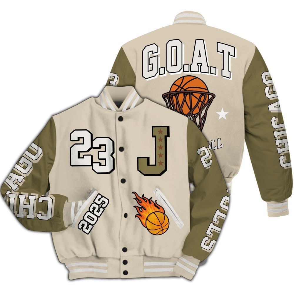 Varsity Jacket To Match Sail Neutral Olive 6s - Chicago 23 Basketball All Over Print