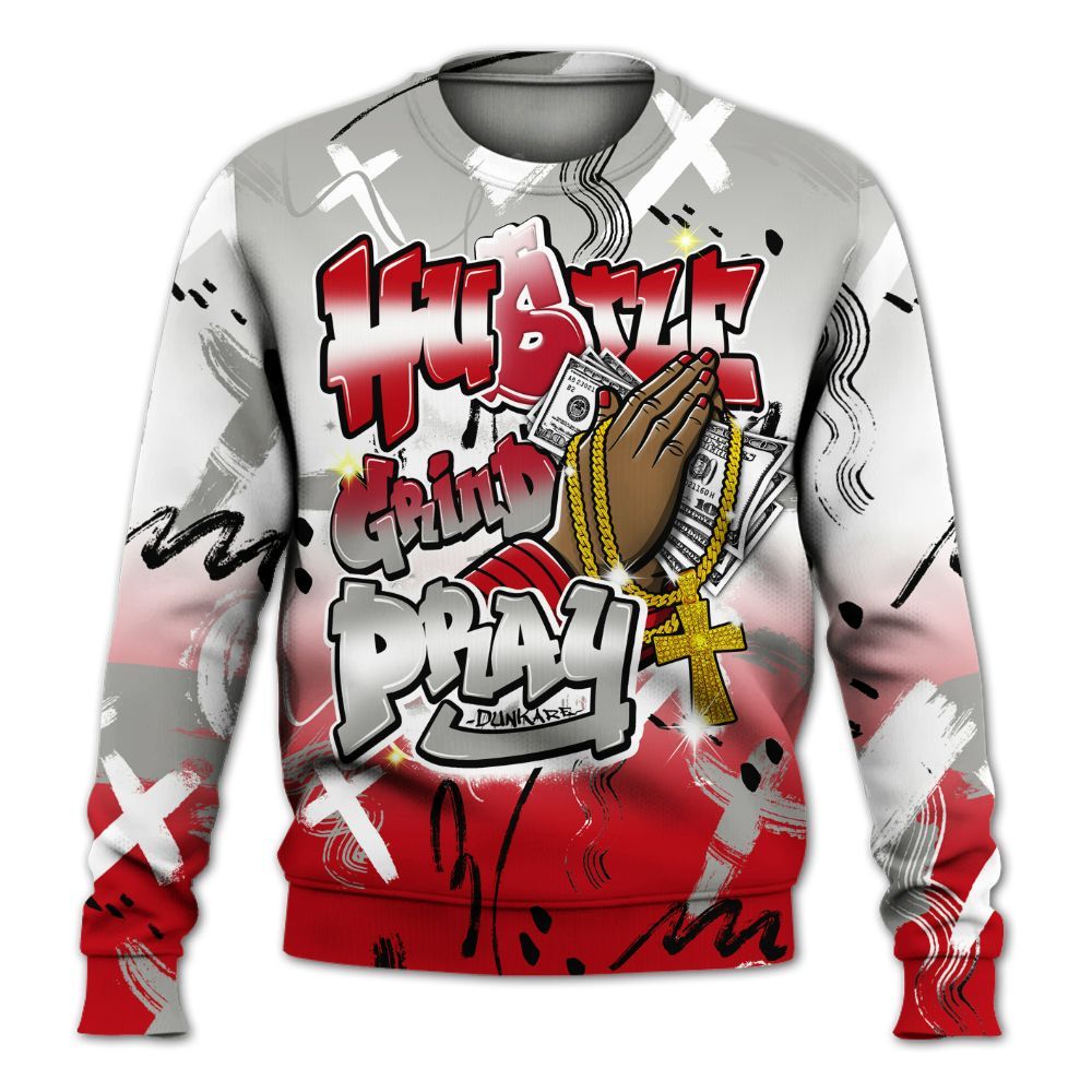 Sweatshirt To Match Air Griffey Max Gray Reds 1s - Money Hustle Grind Pray All Over Print