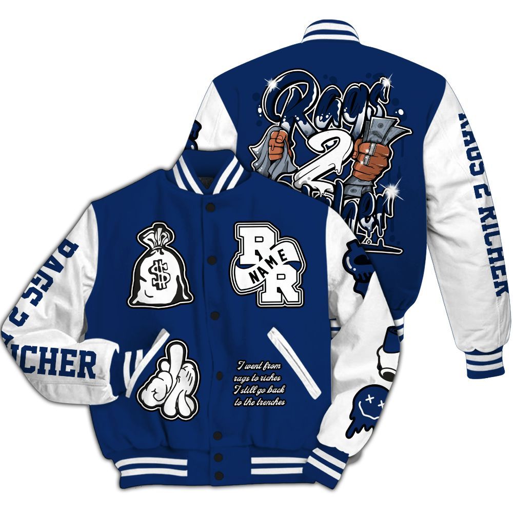 Varsity Jacket To Match High OG Deep Royal Blue 1s - Rag 2 Rich Graphic Custom Name All Over Print