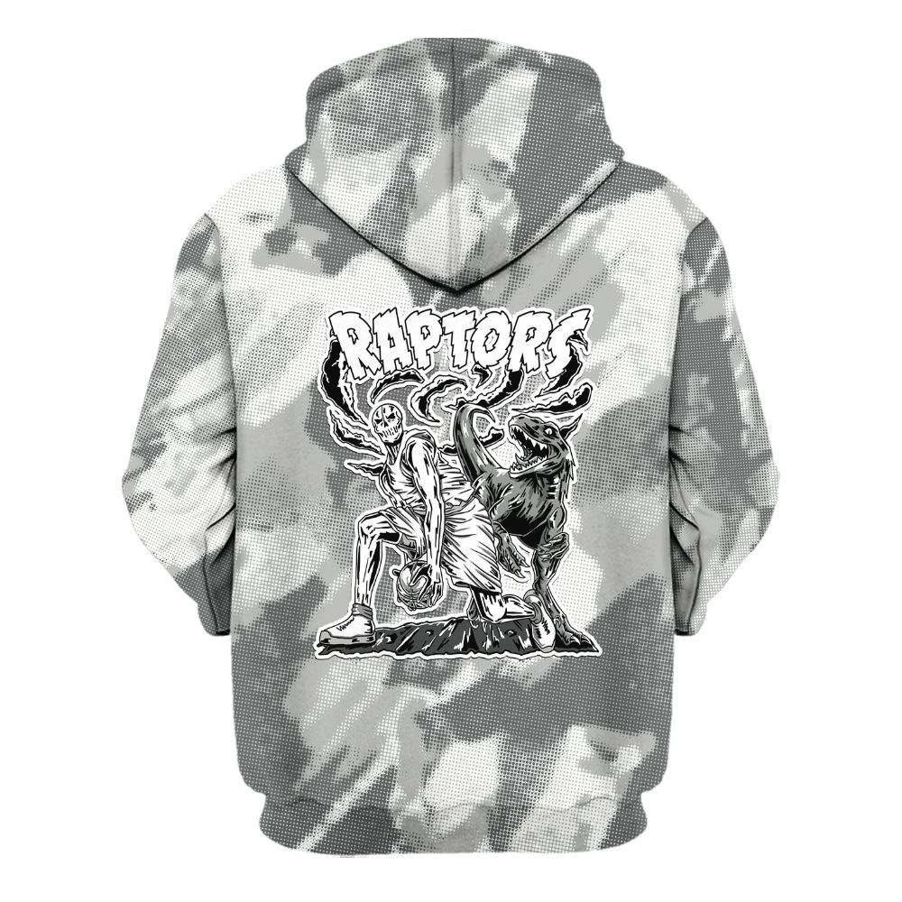 Hoodie To Match Retro Wet Cement 4s - Raptors Skeleton Abstract Halftone All Over Print